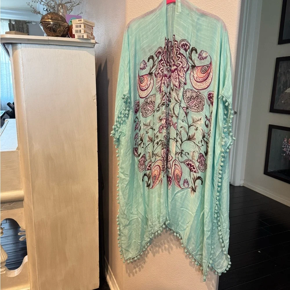 Shiraleah aqua Blue and Purple kimono duster open cover up - Picture 1 of 4